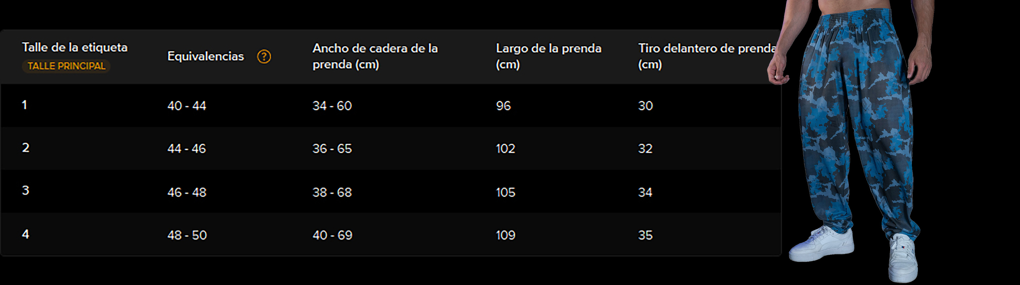 medidas de jogging hombre